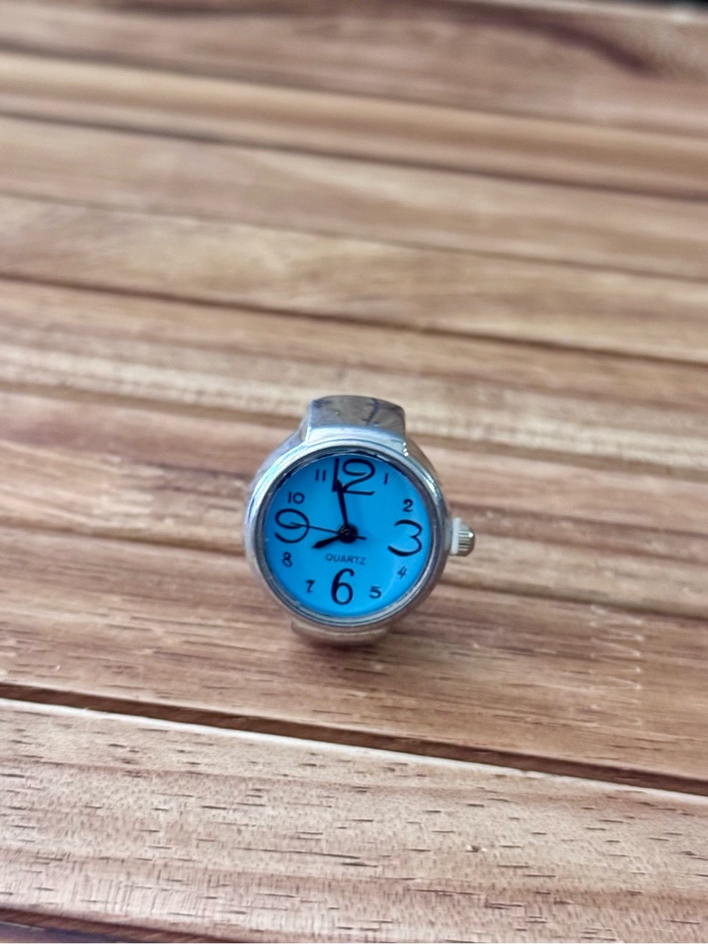 Silver Ring Watch with Bright Blue Dial